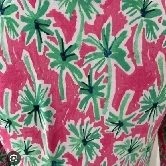 Crown & Ivy Knit MIDI Dress Size S Pink Green Palm Design Stretchy Resortwear - Picture 7 of 10